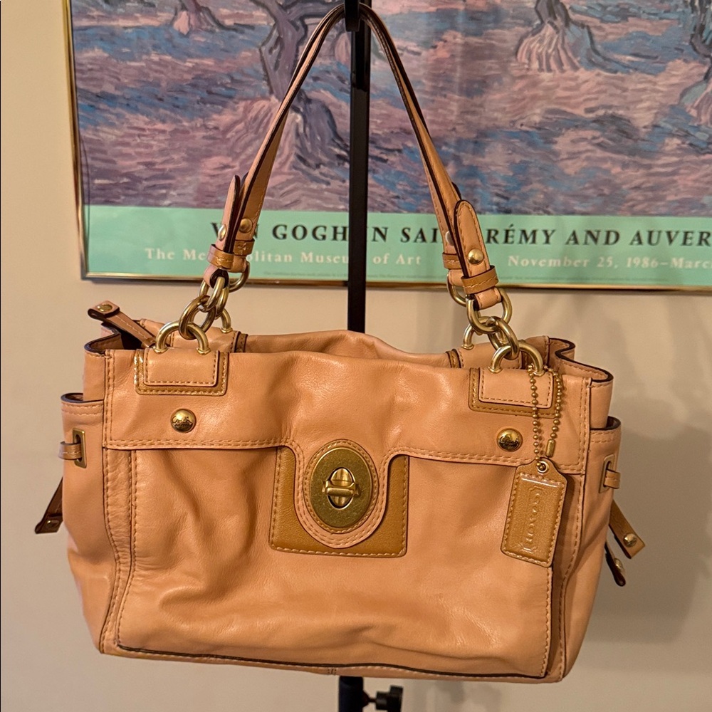 Coach Tan Leather Satchel with Gold Hardware